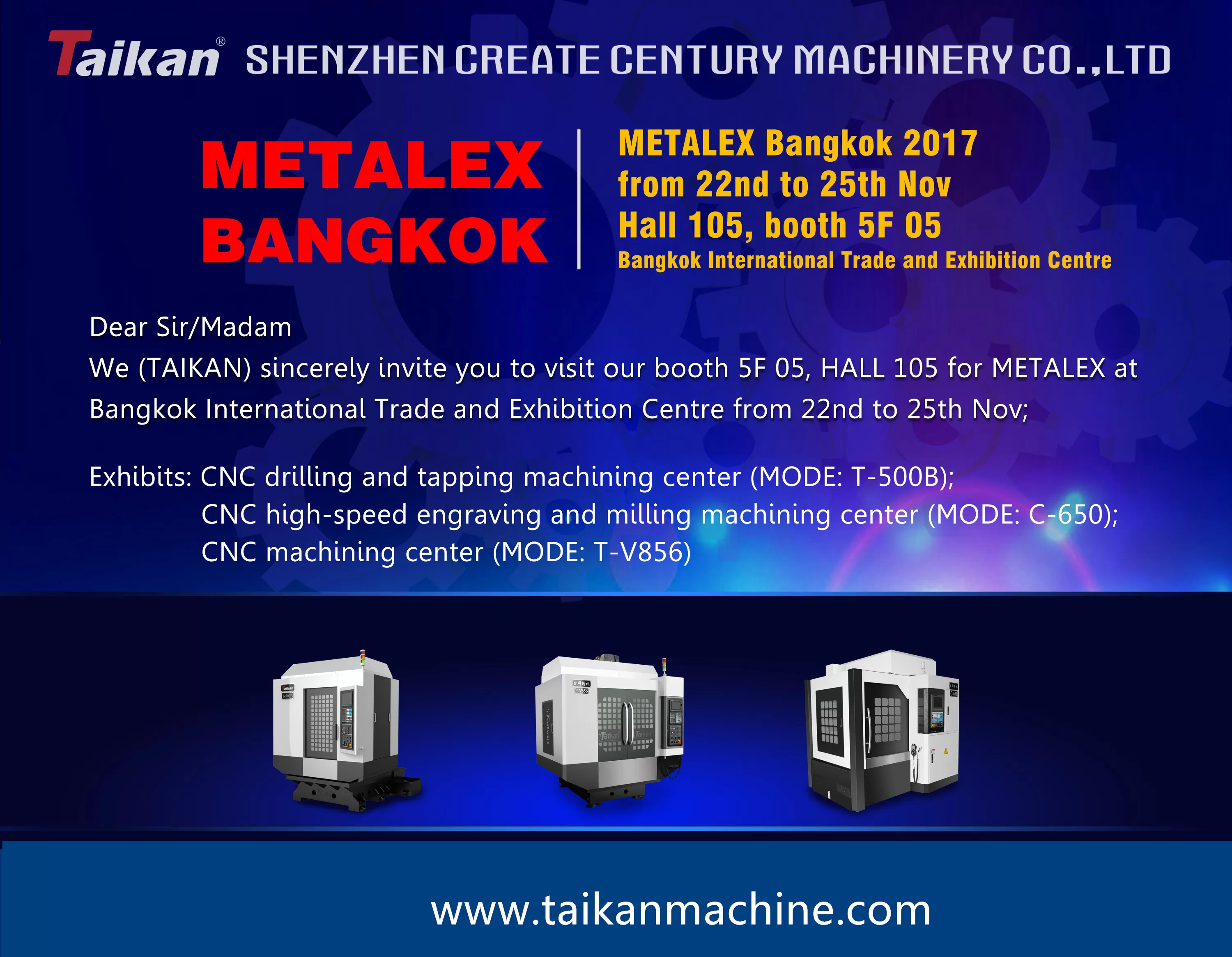 Taikan participará da METALEX 2017 em Bangkok Tailândia